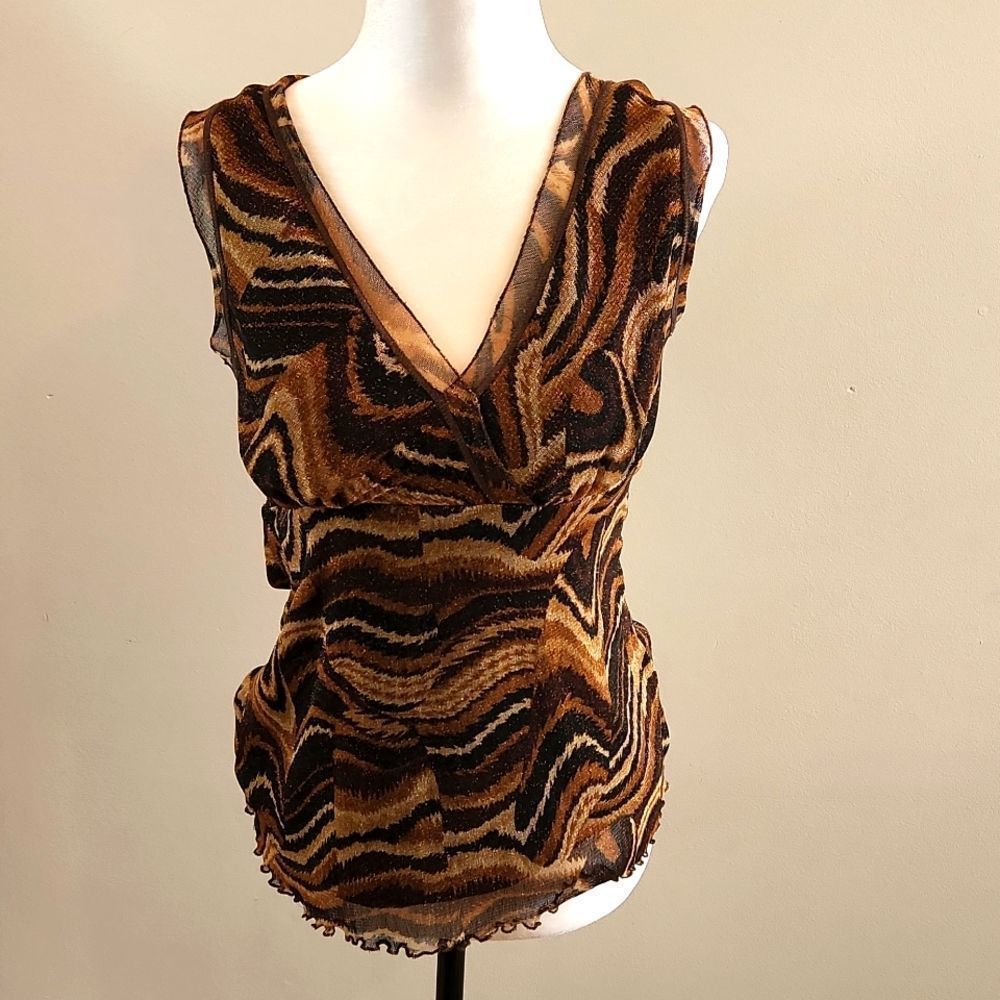 Papillon Blanc Brown and Black Sleeveless Top